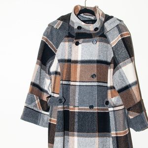 Brown + Gray + Black Checkered Pea Coat